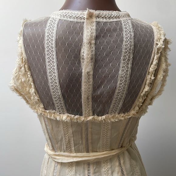 BCBGMaxazria Lace Dress Tulle Silk Fit & Flare Sleeveless Boho Cream Beige 6 New - Picture 9 of 13